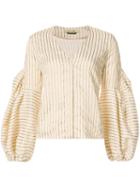 Hellessy - Striped Puff-sleeve Blouse - Women - Linen/flax/viscose - 6, Nude/neutrals, Linen/flax/viscose