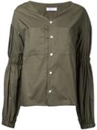 En Route - Gathered Sleeve V-neck Blouse - Women - Cotton - 2, Green, Cotton