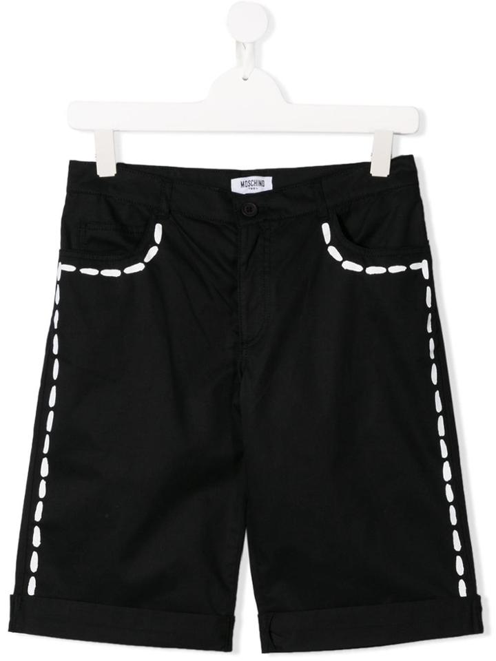 Moschino Kids Teen Stitch Print Shorts - Black