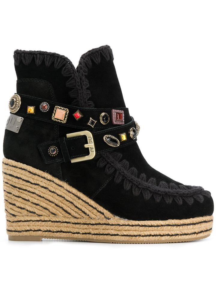 Mou Eskimo Studded Wedge Ankle Boots - Black