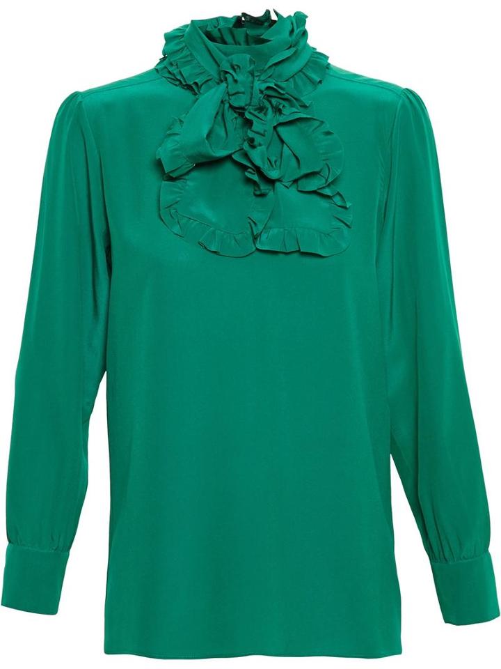 Gucci Ruffle Neck Blouse, Women's, Size: 44, Green,