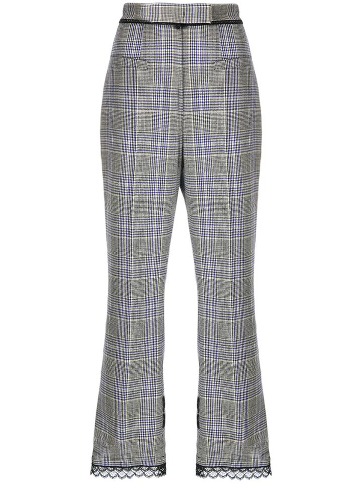 Msgm Lace Trim Bootcut Check Trousers - White