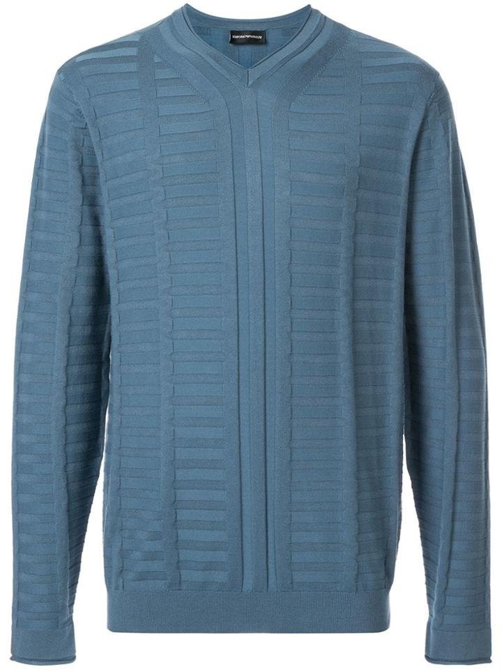 Emporio Armani Geometric Inlay Jumper - Blue