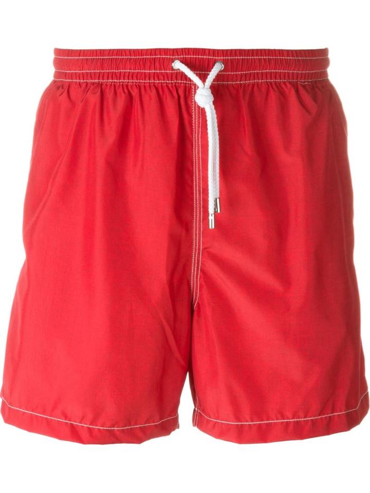 Kiton Contrast Trim Swim Shorts, Men's, Size: 52, Red, Polyester