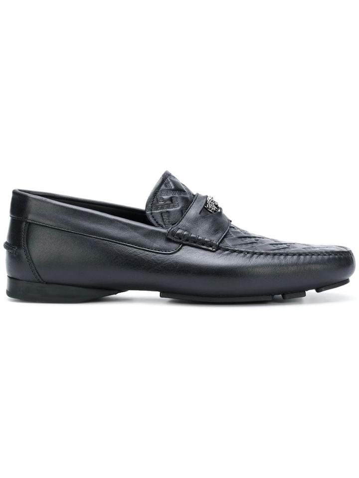 Versace Grecca Embossed Loafers - Black