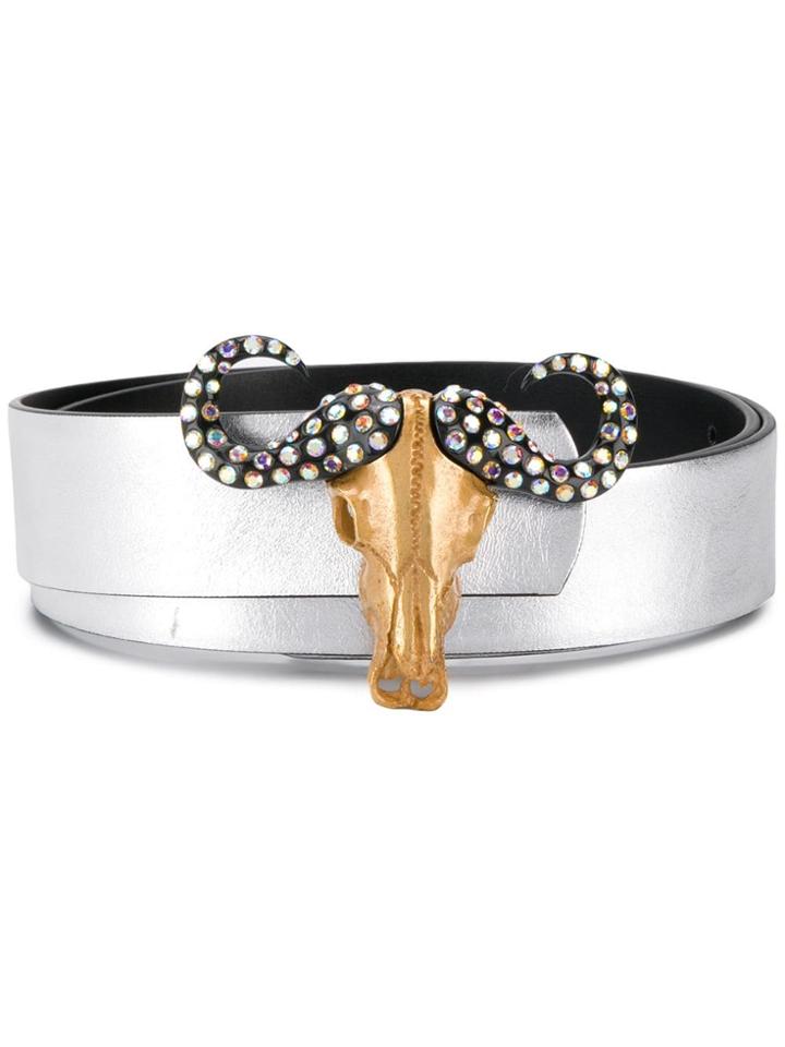 Just Cavalli Buffalo Skull Belt - Silver
