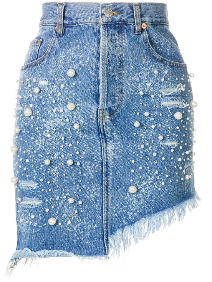 Forte Dei Marmi Couture Pearl Embellished Denim Skirt - Blue