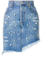 Forte Dei Marmi Couture Pearl Embellished Denim Skirt - Blue