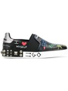 Dolce & Gabbana Portofino Slip-on Sneakers With Mural Print - Black