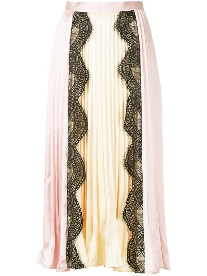 Self-portrait Lace Panel Pleated Maxi Skirt - Pink