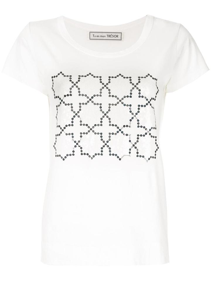Tu Es Mon Trésor Sequin Octagram T-shirt - White