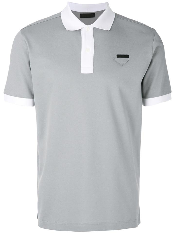 Prada Contrast Collar Polo Shirt - Grey