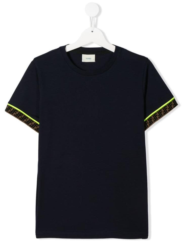 Fendi Kids Teen Logo Colour-block T-shirt - Blue