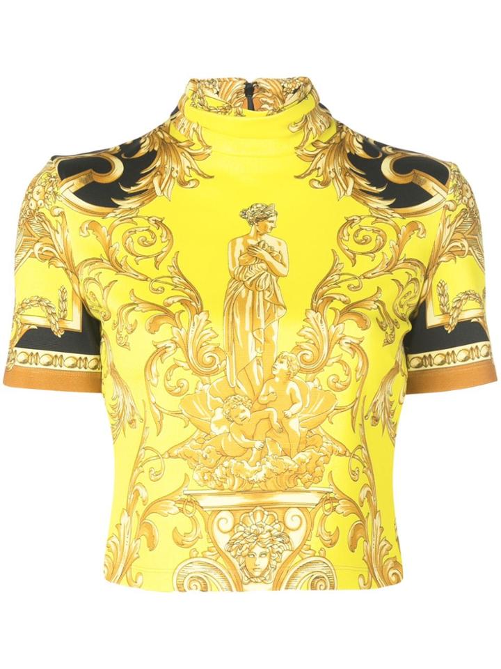 Versace Barocco Print Cropped T-shirt - Yellow