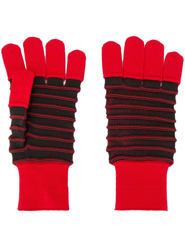 Issey Miyake Men Striped Knitted Gloves - Red