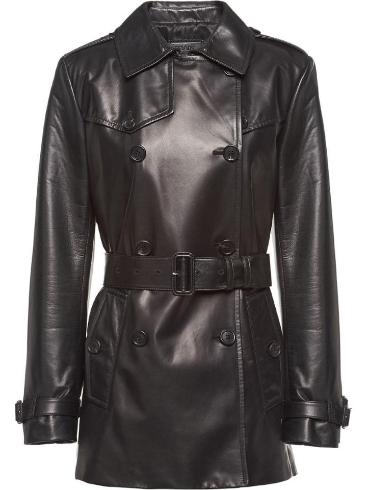 Prada Leather Peacoat - Black
