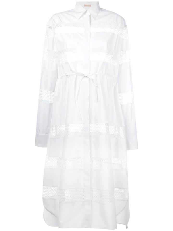 Alaïa Perforated Stripes Shirt Dress, Women's, Size: 42, White, Cotton/polyester