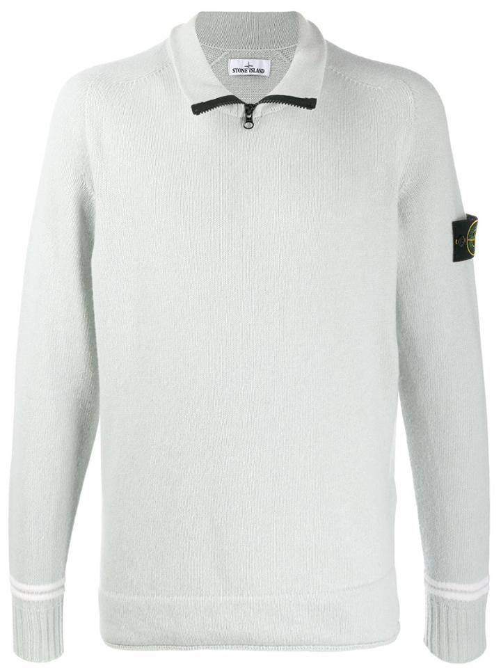 Stone Island Logo Knitted Zip-up Sweatshirt - Blue