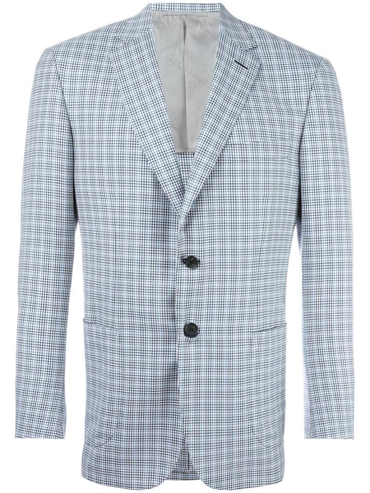 Brioni Checked Blazer, Men's, Size: 54, Blue, Wool/cupro