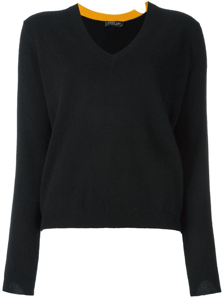 Twin-set V-neck Pullover, Women's, Size: Xl, Black, Polyester/cashmere