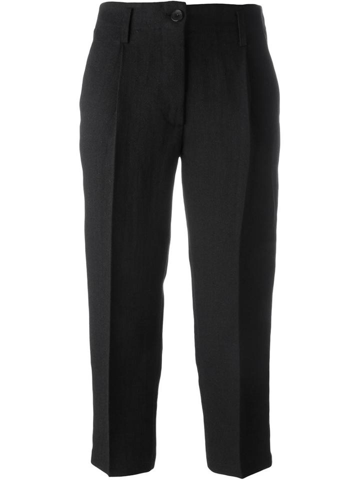 Forte Forte Front Pleat Cropped Pants, Women's, Size: 3, Black, Linen/flax