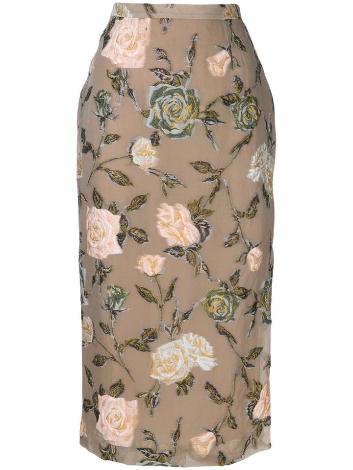 Rochas High-waisted Floral Skirt - Nude & Neutrals