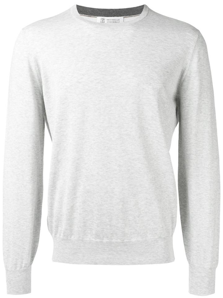 Brunello Cucinelli - Plain Sweatshirt - Men - Cotton/leather - 48, Grey, Cotton/leather