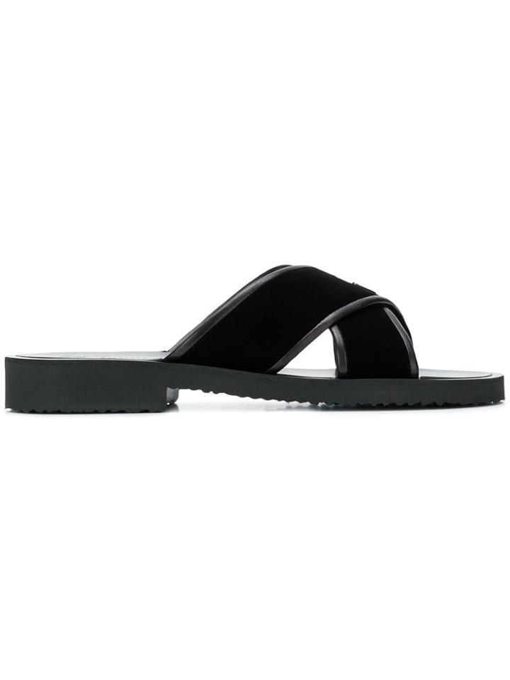 Giuseppe Zanotti Design Leather Trim Slides - Black