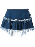 Marques'almeida Frayed Trim Pleat Skirt, Women's, Size: 6, Blue, Cotton