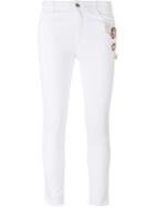 Ermanno Scervino Embellished Cropped Skinny Jeans, Women's, Size: 42, White, Cotton/spandex/elastane
