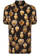 Dolce & Gabbana Sacred Heart Print Polo Shirt - Black