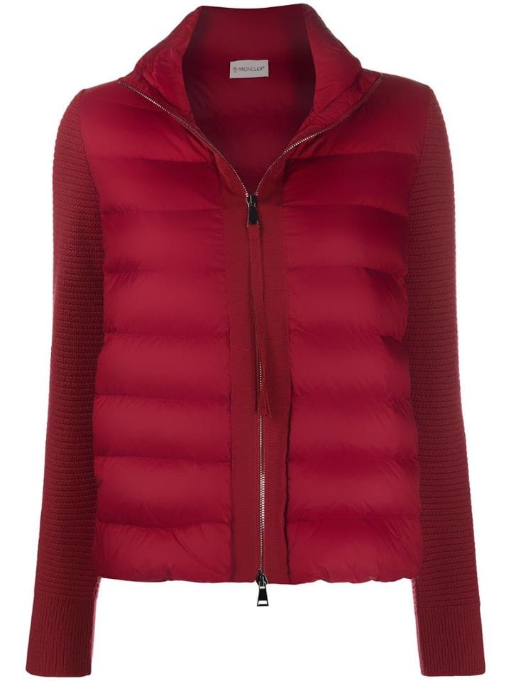 Moncler Knitted Sleeves Zip-up Jacket - Red