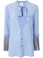 Semicouture Pussy Bow Pleated Sleeve Blouse - Blue