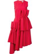Msgm Gathered Asymmetric Dress, Women's, Size: 42, Red, Polyester/viscose/spandex/elastane