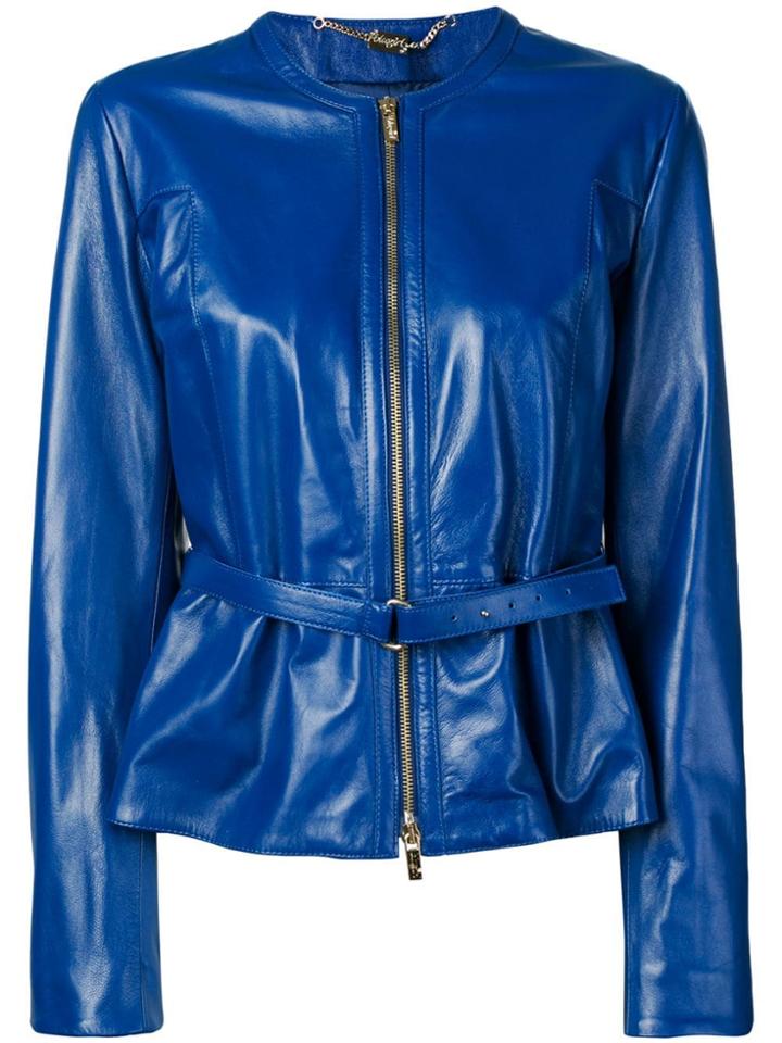 Blugirl Belted Leather Jacket - Blue