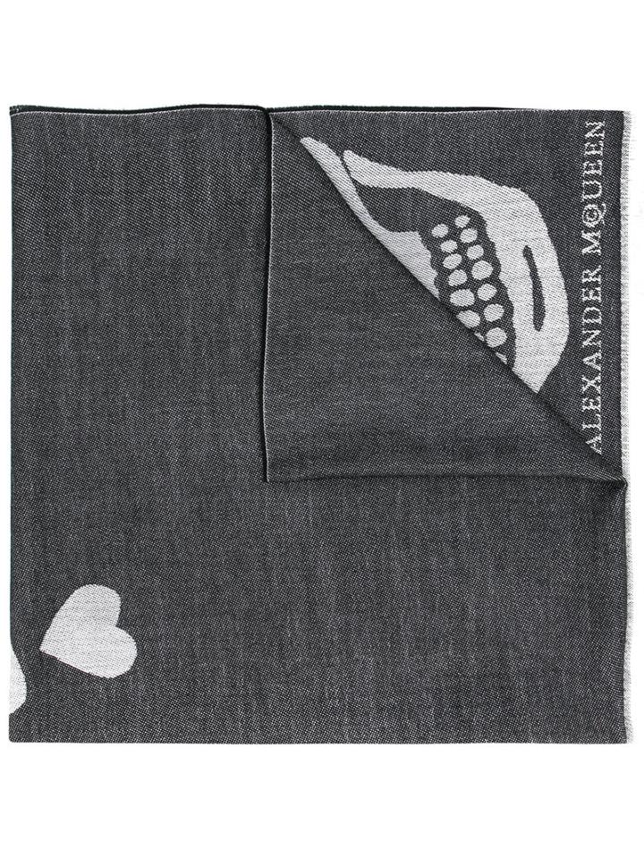 Alexander Mcqueen - Heart And Skull Scarf - Women - Silk/wool - One Size, Black, Silk/wool