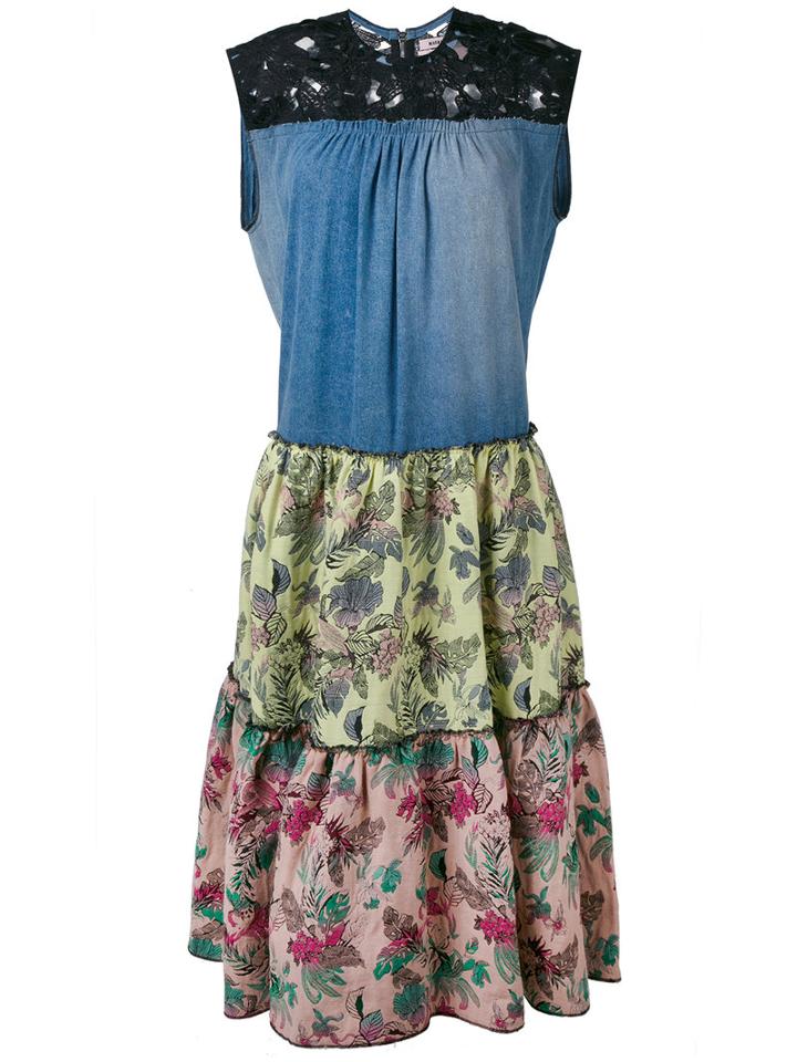 Marna Ro - Patch-work Flared Dress - Women - Cotton - S, Blue, Cotton