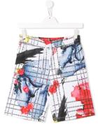 Msgm Kids Teen Abstract Print Logo Check Shorts - White