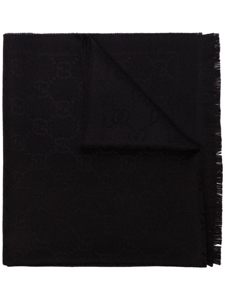 Gucci Gg Jacquard Knitted Scarf - Black