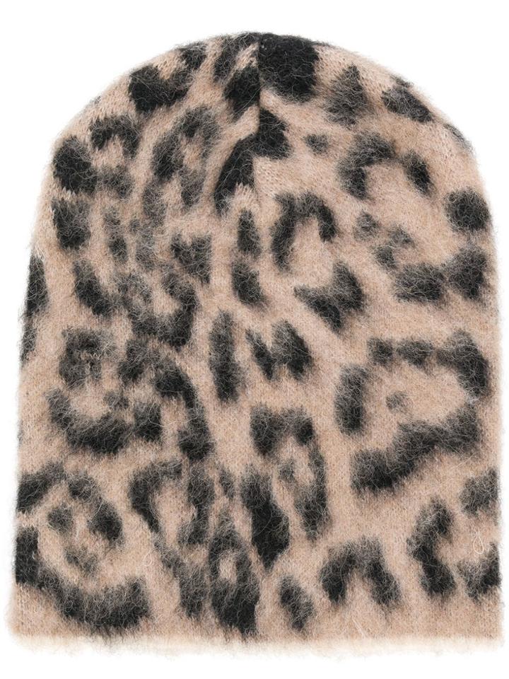 Laneus Leopard Print Beanie - Nude & Neutrals