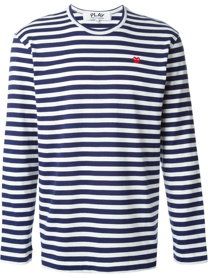 Comme Des Garçons Play Mini Heart Striped T-shirt, Men's, Size: Small, Blue, Cotton