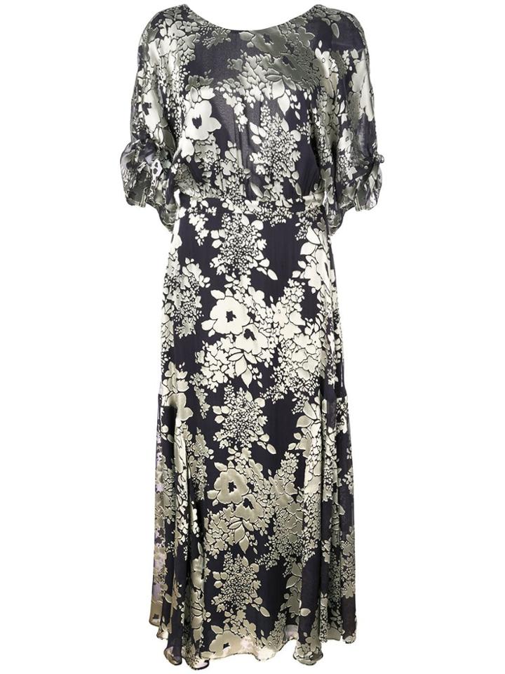 Warm Open Back Floral Dress - Blue