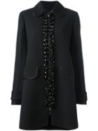 Prada Embellished Fastening Midi Coat, Women's, Size: 44, Black, Silk/virgin Wool