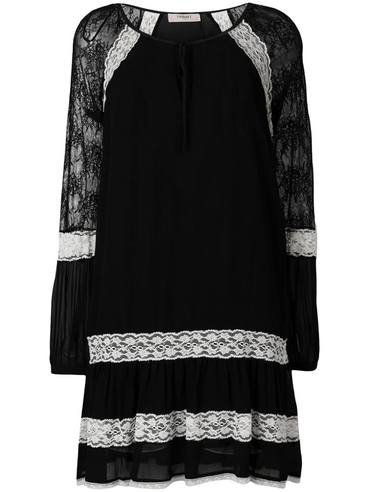 Twin-set Lace Panel Shift Dress - Black