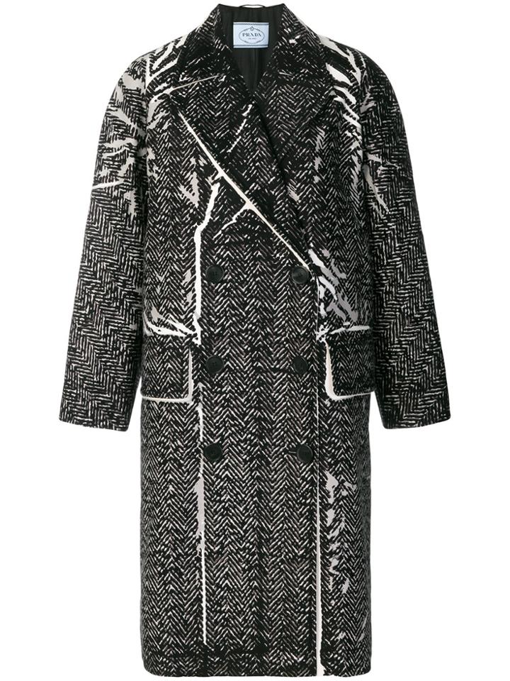 Prada Graphic-print Coat - Black
