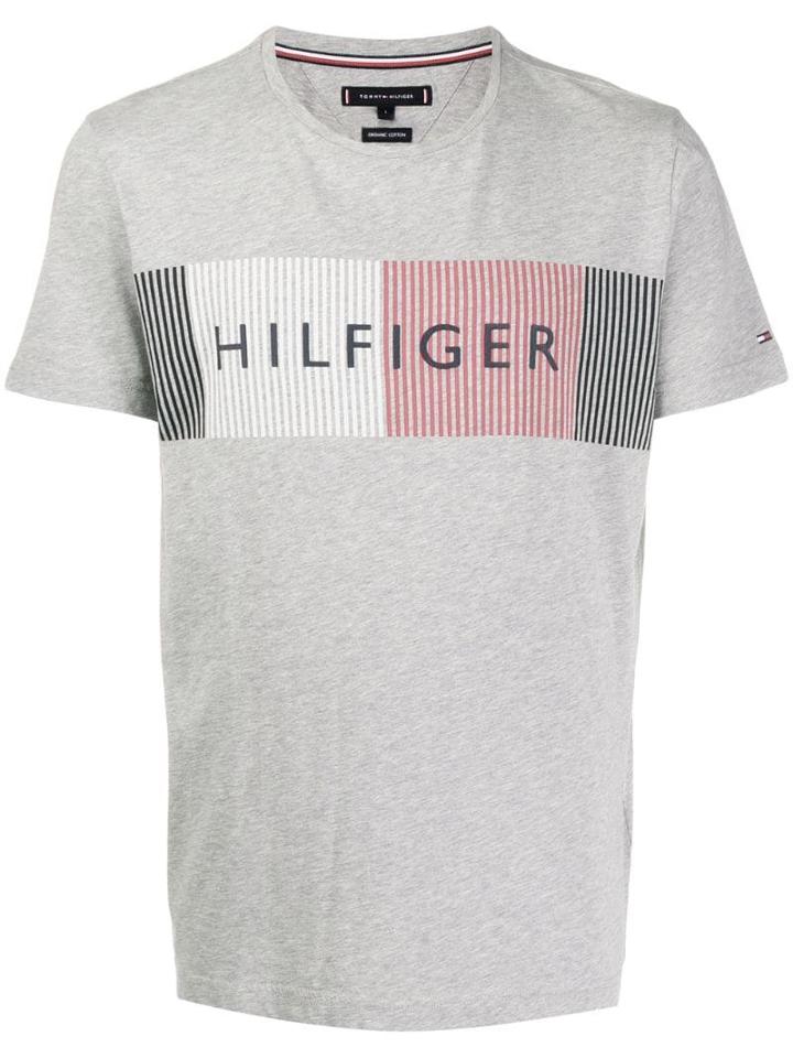 Tommy Hilfiger Striped Logo T-shirt - Grey