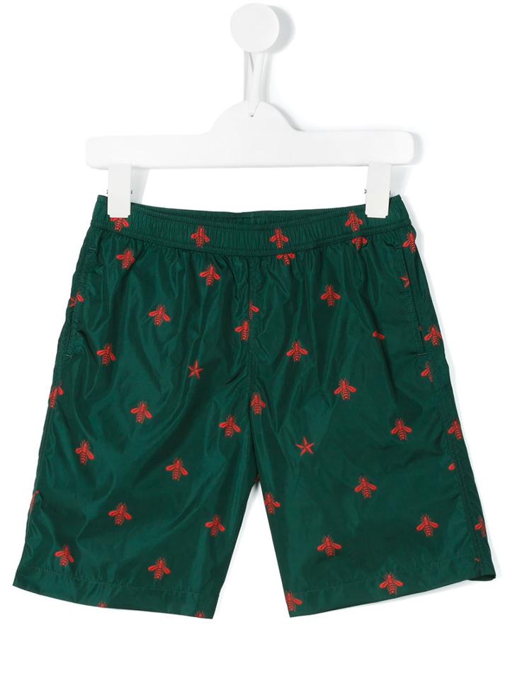 Gucci Kids Gg Bee Print Swim Shorts, Boy's, Size: 10 Yrs, Green
