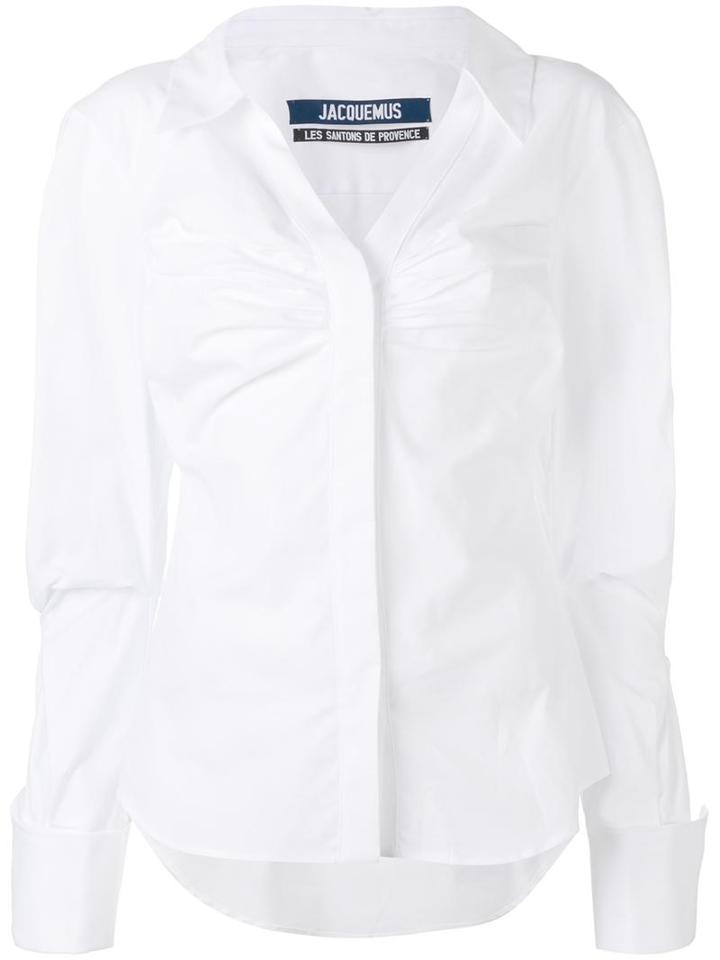 Jacquemus Gathered Detail Shirt, Women's, Size: 38, White, Cotton/linen/flax