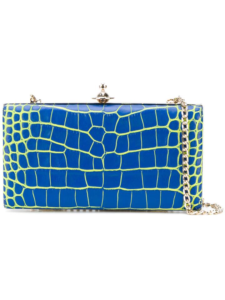 Vivienne Westwood - Crocodile Effect Structured Clutch - Women - Calf Leather - One Size, Blue, Calf Leather