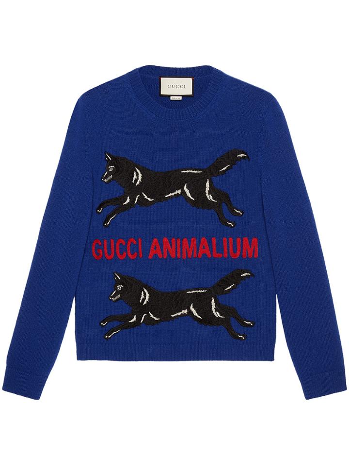 Gucci Embroidered Knitted Sweater - Blue